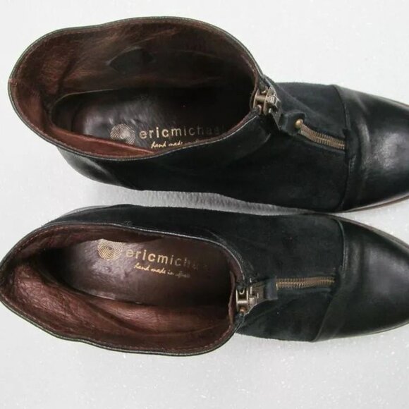 Eric Michael Leather Suede Heeled Ankle Booties Front Zip Size 8 - Picture 8 of 10